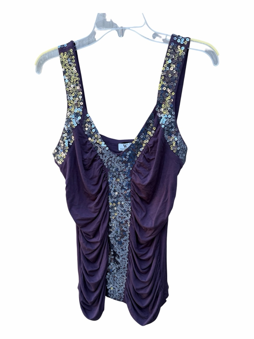 Worthington Purple Sequin-Accented Ruched Tank- medium - stretch